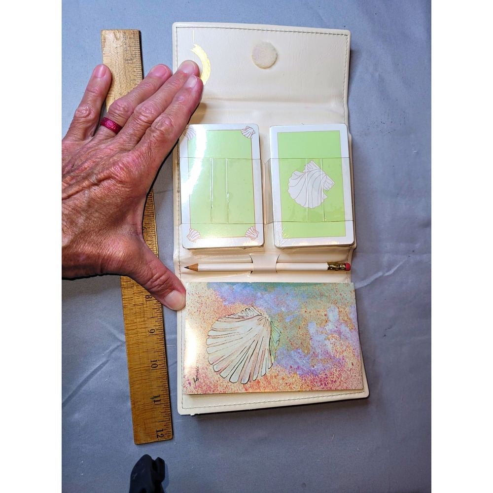 Vintage Shells Theme Plastic Coated Playing Card 2 Decks with Case, Notepad